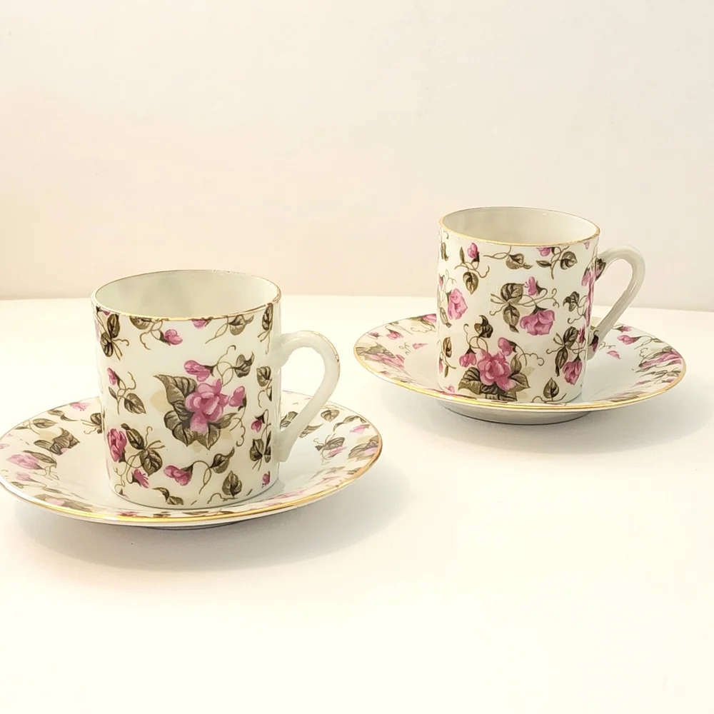Floral Demitasse Teacup and Saucer Set